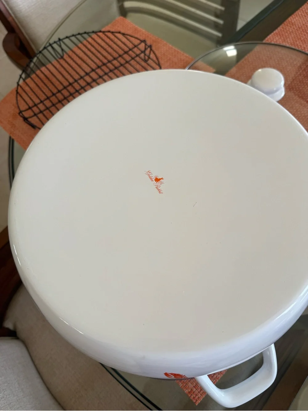 White Ceramic Stock Pot with Red Shrimp Motif - Coastal Kitchen Cookware